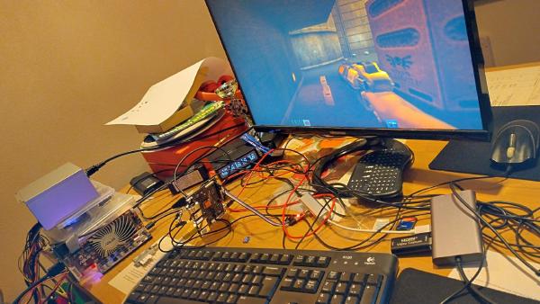 StarFive VisionFive 2 - Fedora 37 external GPU ATI Radeon 5450 running Quake2