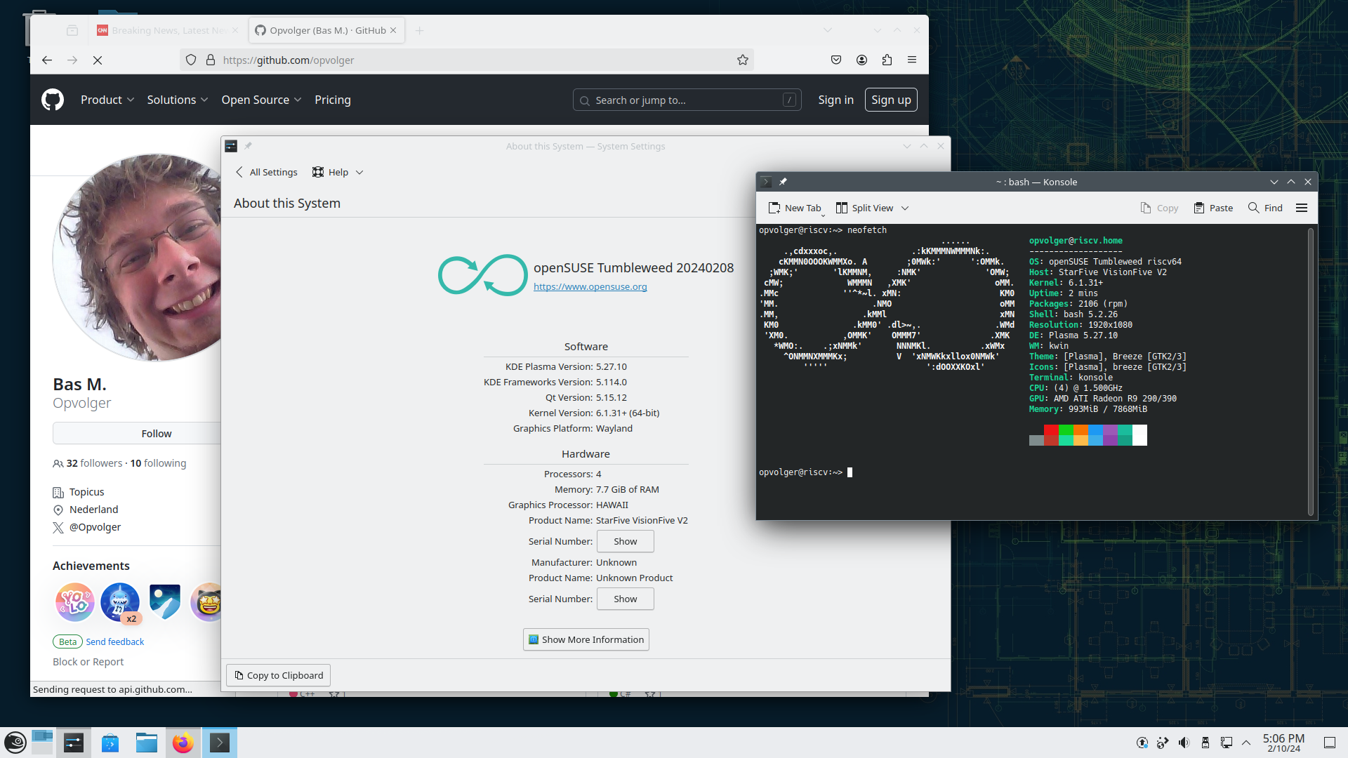 screenshot of OpenSUSE on RISC-V